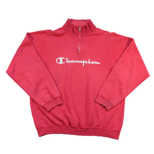 Vintage Champion Embroidered Spell Out Quarter Zip Sweatshirt - M