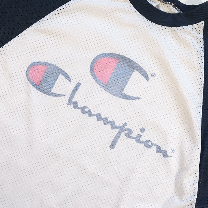 Vintage Champion Spell Out Mesh Made In USA T-Shirt - S/M