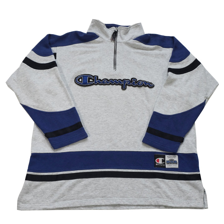 Vintage Champion Embroidered Spell Out Quarter Zip Sweatshirt - L