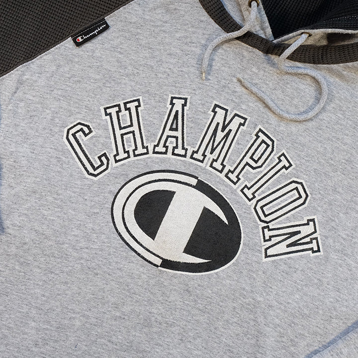 Vintage Champion Spell Out Waffle Hoodie - L