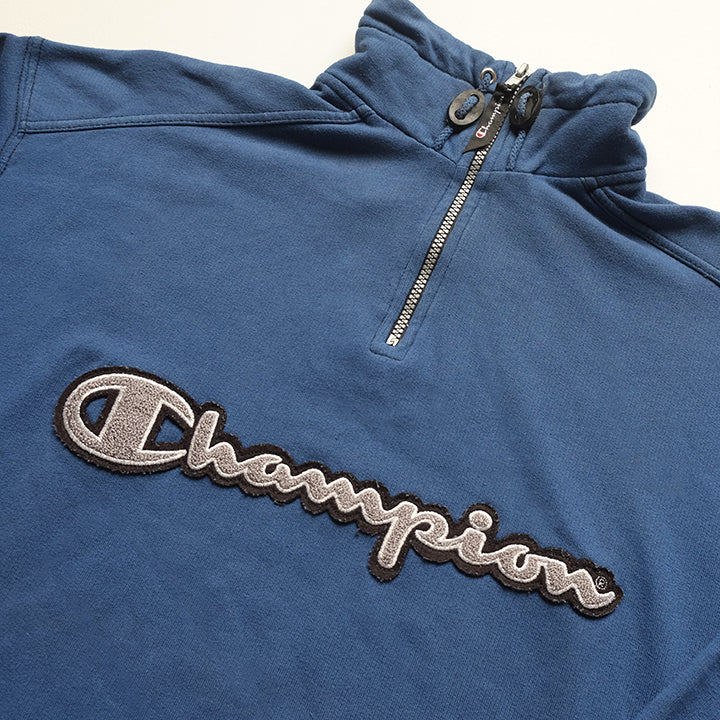 Vintage Champion Embroidered Spell Out Quarter Zip Sweatshirt - L