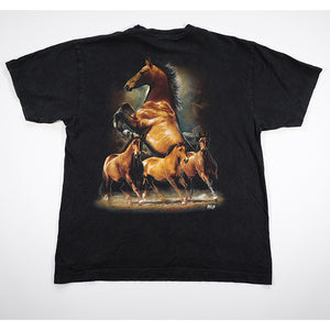 Vintage Horse Front & Back Graphic Single Stitch T-Shirt - L