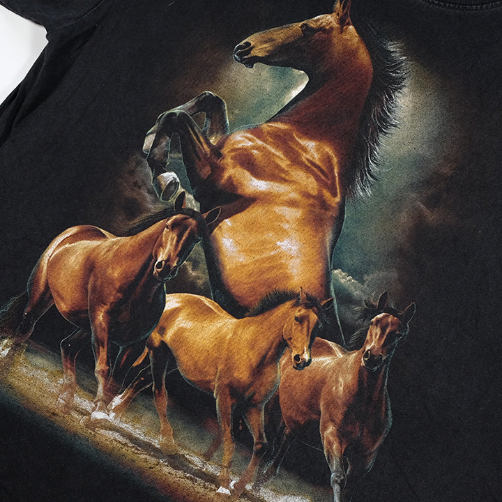 Vintage Horse Front Back Graphic Single Stitch T Shirt L