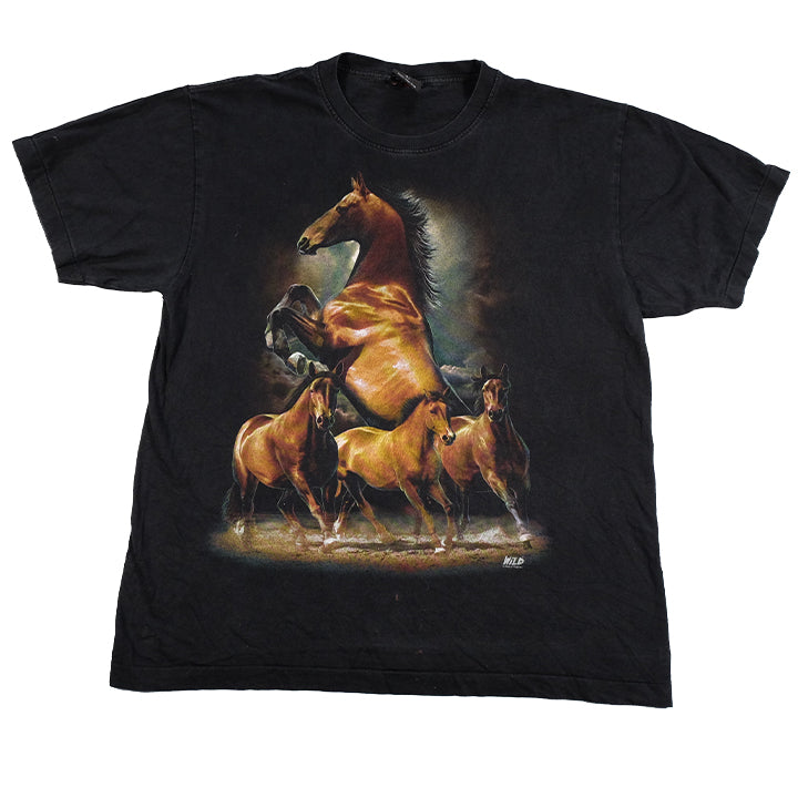 Vintage Horse Front & Back Graphic Single Stitch T-Shirt - L