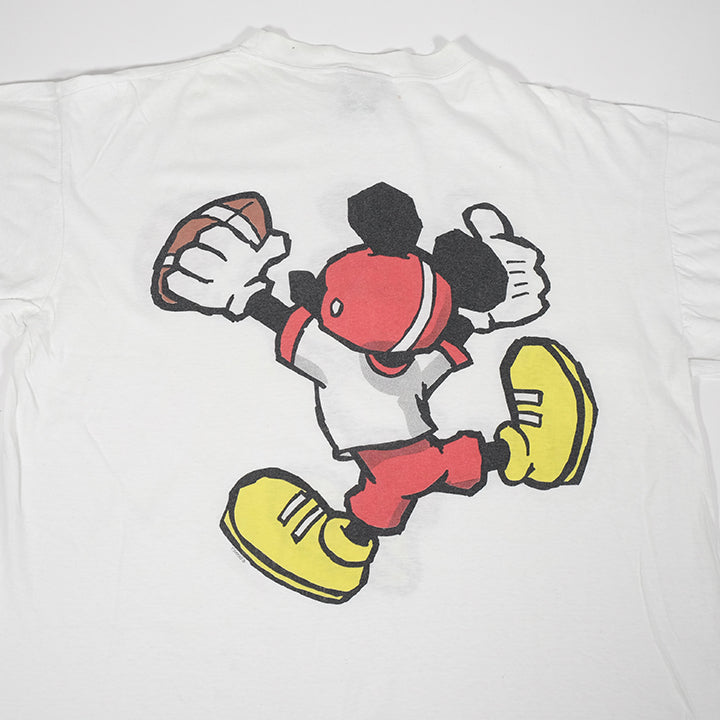 Vintage Mickey Mouse Football Front & Back Graphic T-Shirt - XL