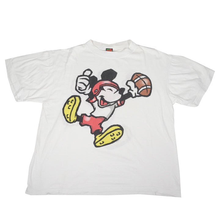 Vintage Mickey Mouse Football Front & Back Graphic T-Shirt - XL