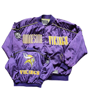 Vintage Minnesota Vikings Embroidered Satin Bomber Jacket - L