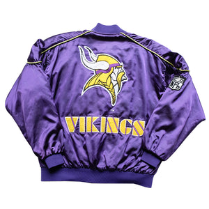 Vintage Minnesota Vikings Embroidered Satin Bomber Jacket - L