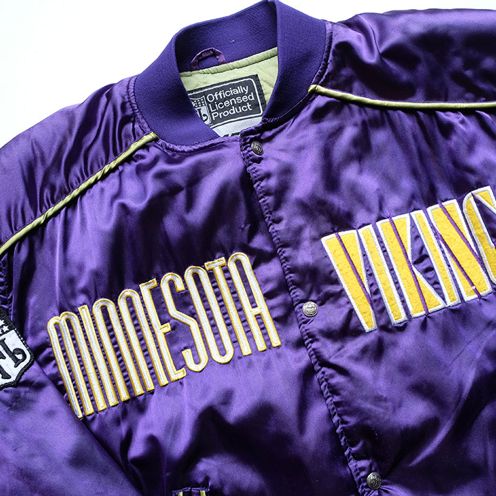 Vintage Minnesota Vikings Embroidered Satin Bomber Jacket - L