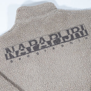 Vintage Rare Napapijri Geographic Sherpa Corduroy Patch Quarter Zip - L
