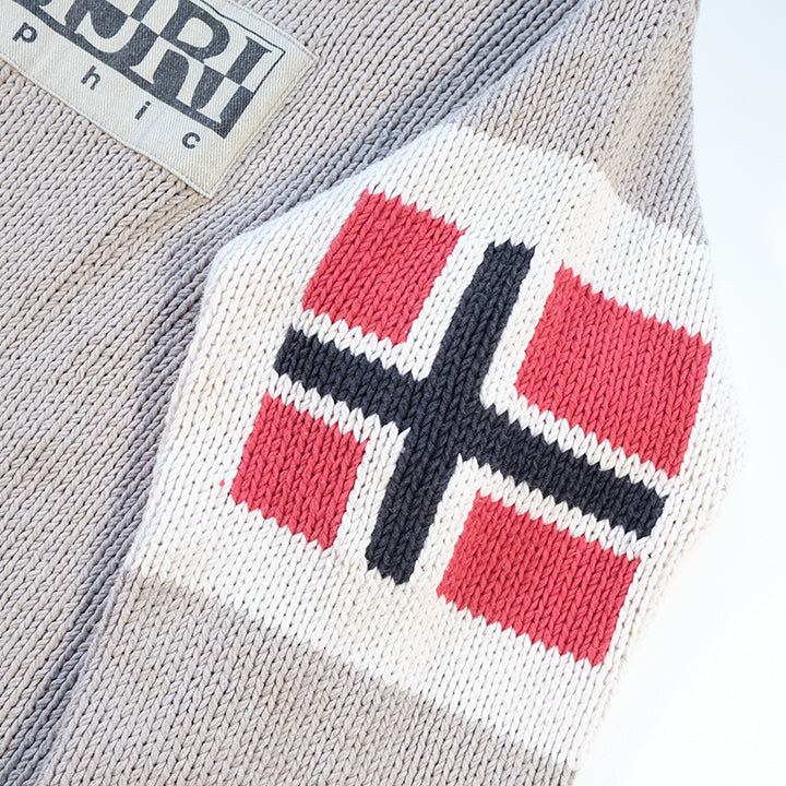 Vintage Napapijri Geographic Big Spell Out Knit Sweater - L