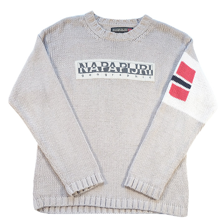 Vintage Napapijri Geographic Big Spell Out Knit Sweater L