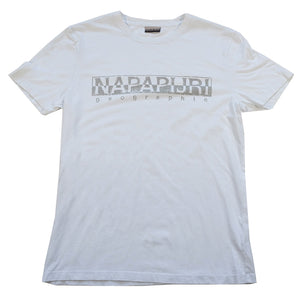 Vintage Napapijri Geographic Spell Out T-Shirt - M