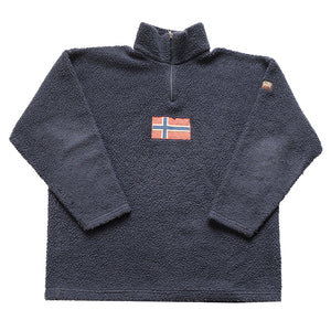 Vintage RARE Napapijri Geographic Big Flag Sherpa Fleece Quarter Zip - XL