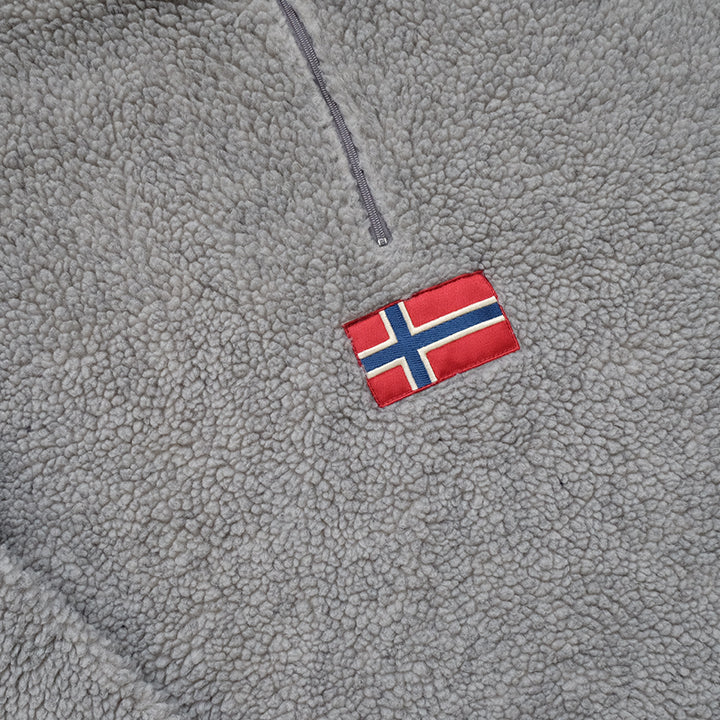 Vintage RARE Napapijri Geographic Big Flag Sherpa Fleece Quarter Zip - L/XL