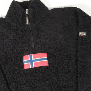 Vintage Rare Napapijri Geographic Flag Sherpa Fleece Quarter Zip - L