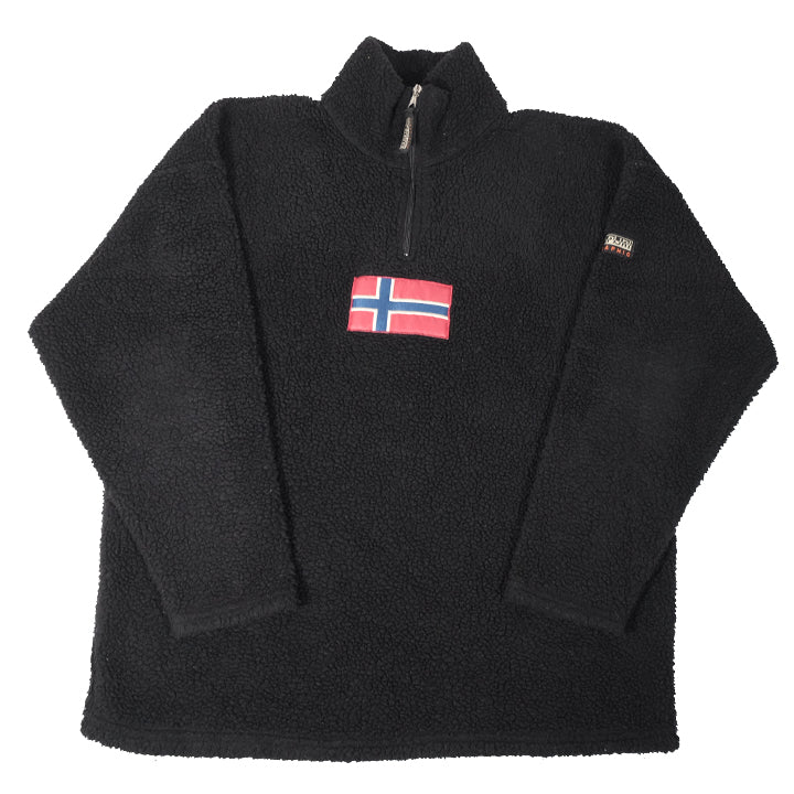 Vintage Rare Napapijri Geographic Flag Sherpa Fleece Quarter Zip - L