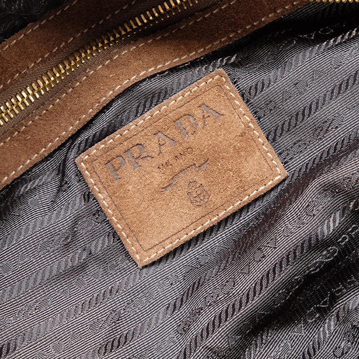 Vintage Prada Suede Gold Logo Handbag