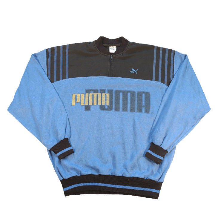 Vintage Puma Spell Out Quarter Zip Sweatshirt - XL