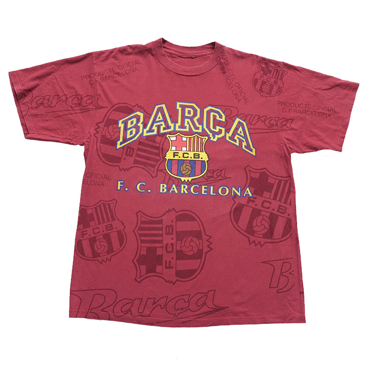 Vintage Barcelona Spell Out All Over Print T-Shirt - L/XL