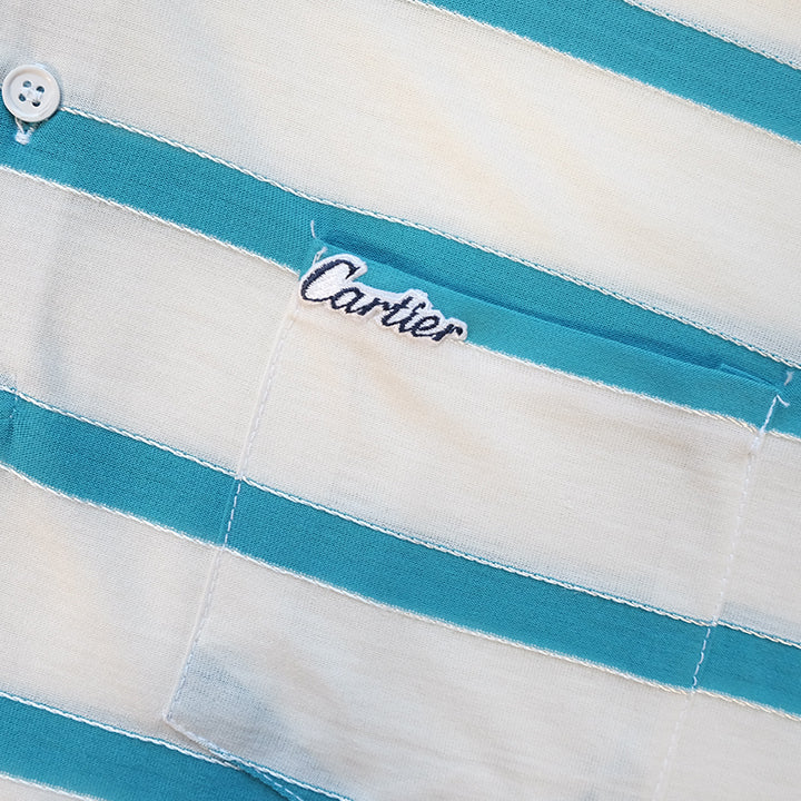 Vintage Rare Cartier Logo Stripe Polo Shirt - M