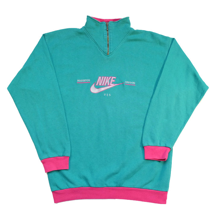 Vintage RARE Nike Embroidered Logo Grey Tag Quarter Zip Sweatshirt - M