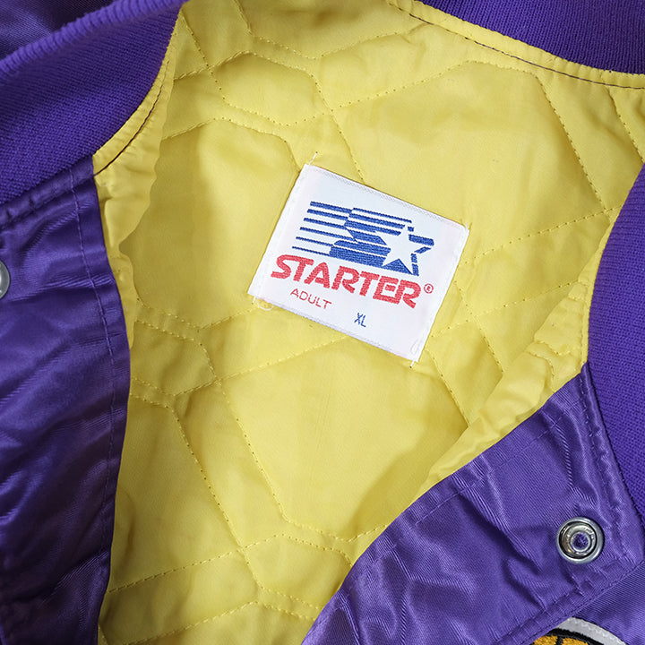 Vintage RARE Starter Los Angeles Lakers Embroidered Satin Bomber Made In USA - L