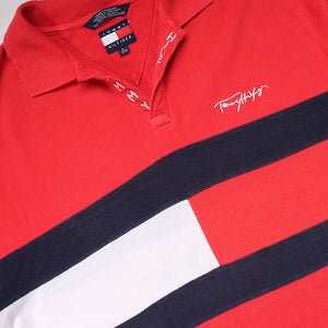 Vintage RARE Tommy Hilfiger Embroidered Script Spell Out Big Flag - L