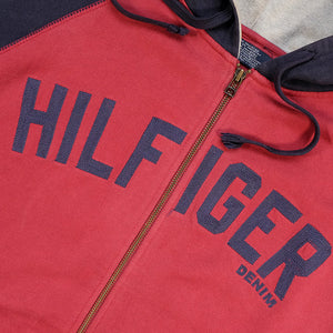 Vintage Tommy Hilfiger Embroidered Spell Out Zip Up Hoodie - L