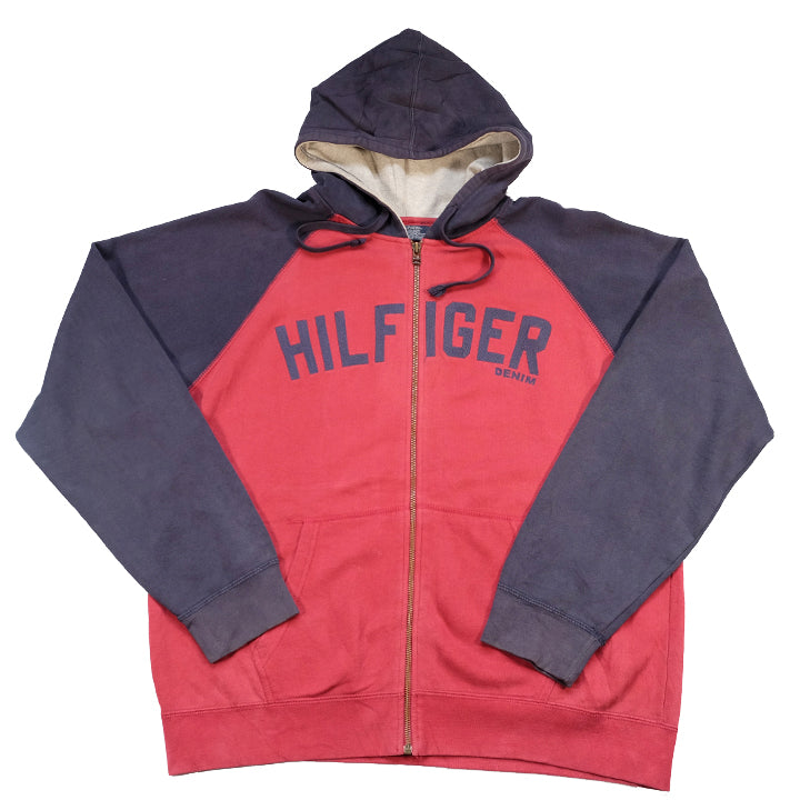 Vintage Tommy Hilfiger Embroidered Spell Out Zip Up Hoodie - L