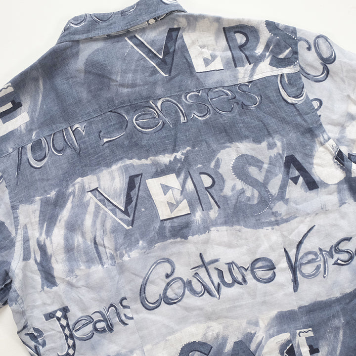 Vintage Rare Versace Linen All Over Print Button Up Shirt - L