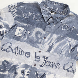Vintage Rare Versace Linen All Over Print Button Up Shirt - L