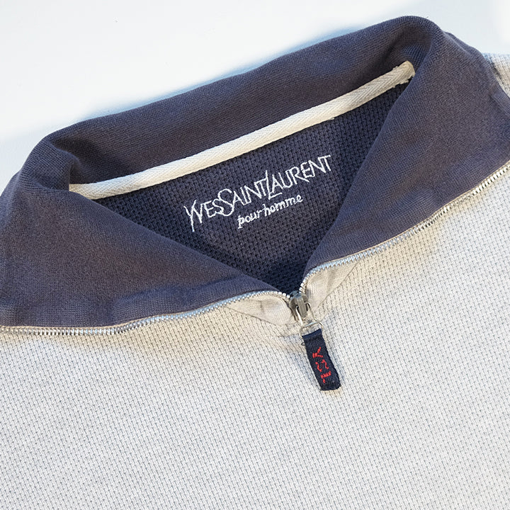 Vintage RARE YSL Yves Saint Laurent Embroidered Spell Out Quarter Zip Sweatshirt - L
