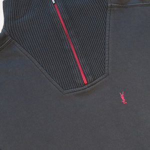 Vintage RARE YSL Yves Saint Laurent Embroidered Logo Quarter Zip Sweatshirt - XL