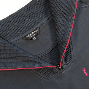Vintage RARE YSL Yves Saint Laurent Embroidered Logo Quarter Zip Sweatshirt - XL